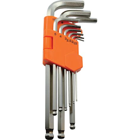 9 Piece Metric Ball End Long Hex Key Set 15mm 10mm Dynamic Tools