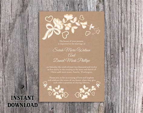 Diy Lace Wedding Invitation Template Editable Word File Download Printable Rustic Wedding