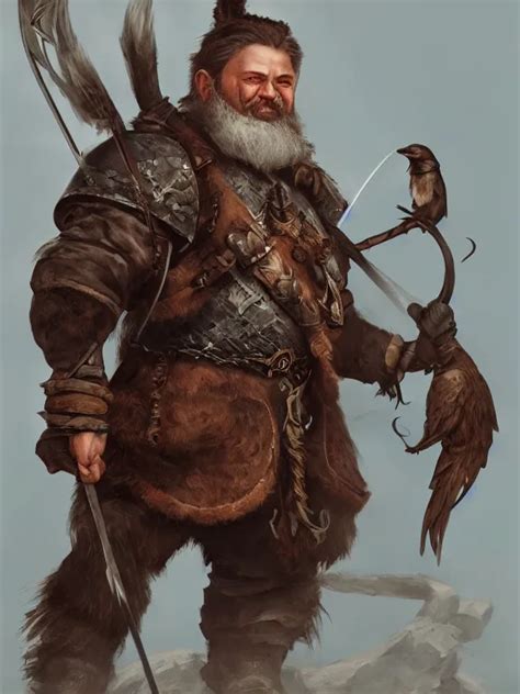 High Fantasy Dwarf Archer With His Raven Rpg Portrait Stable Diffusion