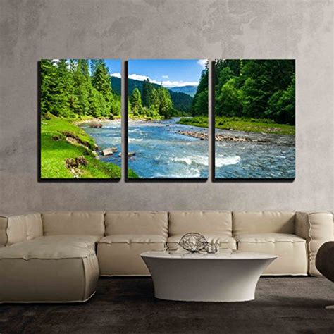 Buy Wall26 3 Piece Canvas Wall Art Landscape With Ains Trees And A River In Front Modern