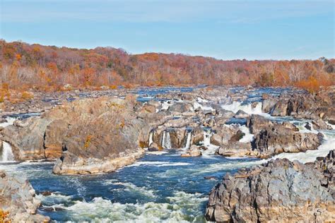 Potomac River Rapids In Great Falls State Park In Autumn Virginia Usa