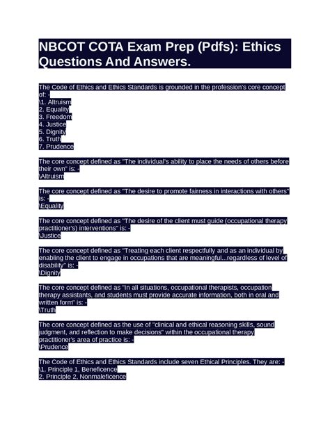 NBCOT COTA Exam Prep Pdfs Ethics Questions And Answers Exams