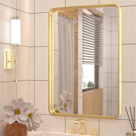 Amazon TETOTE 16 X 24 Inch Brushed Gold Frame Mirror Brass Gold