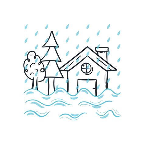 Premium Vector Heavy Rain Natural Disaster Icon Doodle Drawing Style