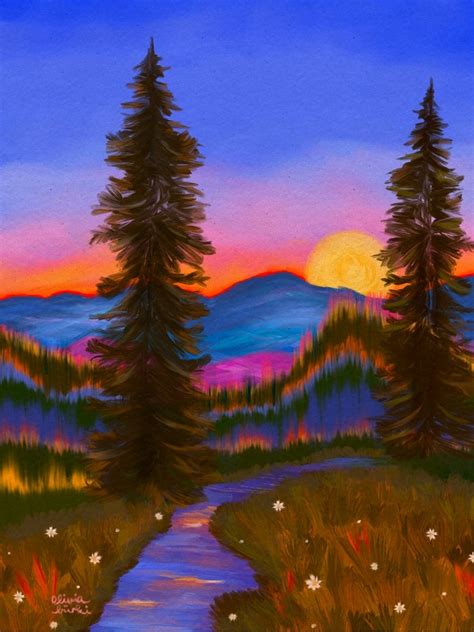 Sunset In The Woods Art Print by Olivia Bürki Design - Fy