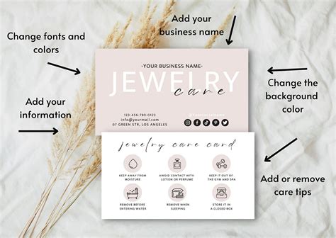 Jewelry Care Card, Printable Jewellery Care Instructions, Editable