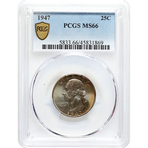 Certified Washington Quarter 1947 MS66 PCGS Toning | Golden Eagle Coins