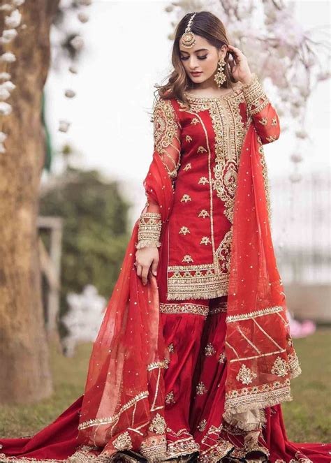 Aiman Khan Red Gharara Outfit Custom Size In 2021 Bridal Dresses