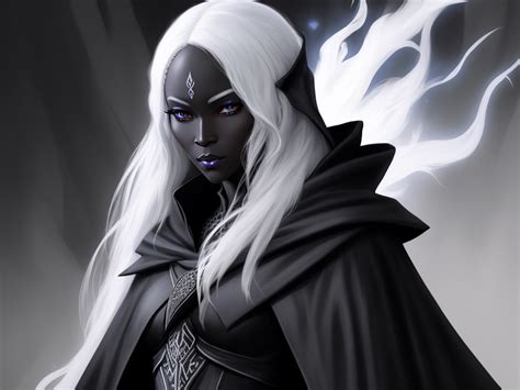 Hi Res Images 1 Solo Female Drow Black Skin White Hair Full