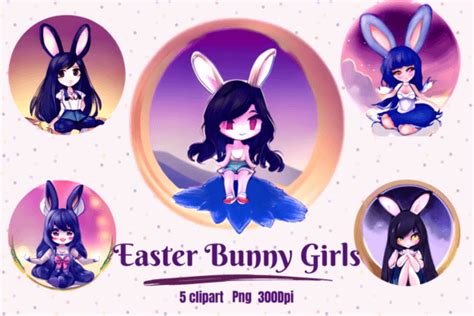 Easter Bunny Anime Girls Clipart Graphic by Hamees Store · Creative Fabrica