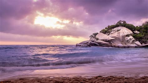 Fondos de pantalla paisaje naturaleza playa Rocas Árboles Nubes