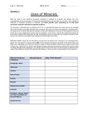 Activity 2 Uses Of Minerals Docx Lab 3 Minerals GEOL 1121 Name