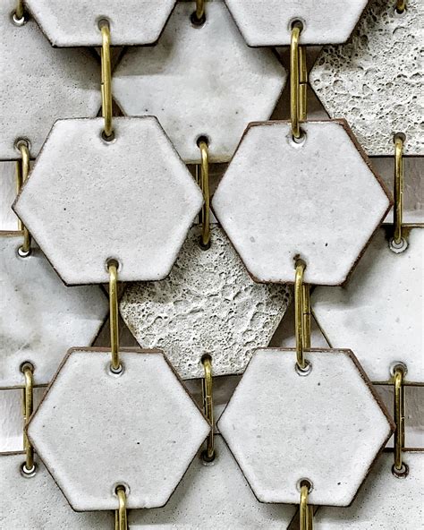 Hex Banner #1 Ceramic Tile Wall Hanging with Textured Glazes For Sale