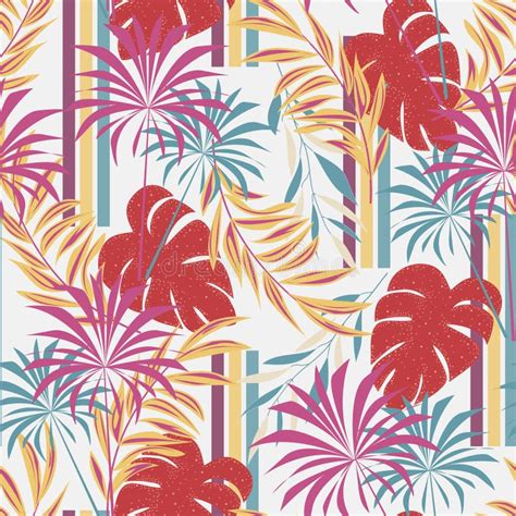 Trend Abstract Seamless Pattern With Colorful Tropical Leaves And