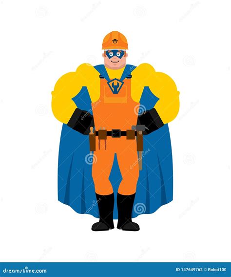 Builder Superhero Super Worker In Mask And Raincoat Stock Vector