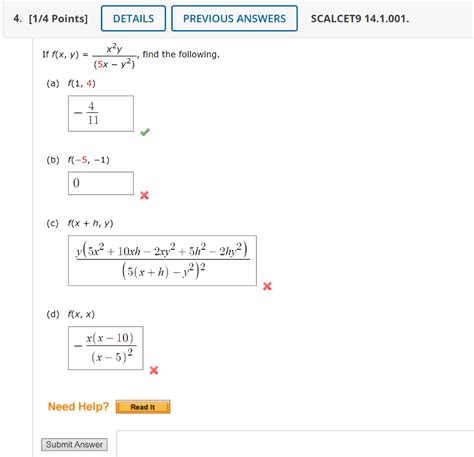 Solved F X Y 5x−y2 X2y Find The Following A F 1 4 B