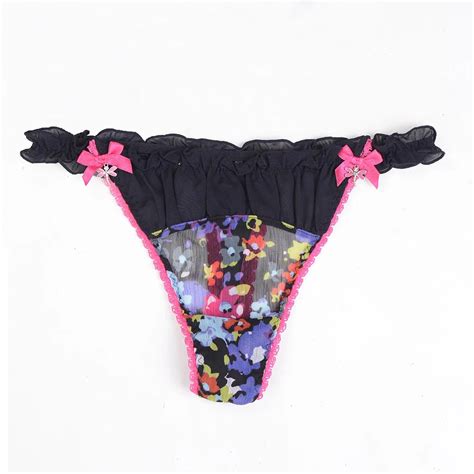 Women S Floral Panties Low Rise G String Sexy Ruffles Thong Transparent Lingerie Lady Hot