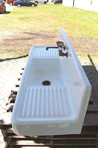 Antique Style Double Drainboard High Back Apron Cast Iron Porcelain Kitchen Farm Sink Wfaucet