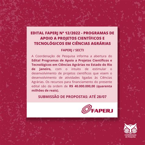 EDITAL FAPERJ Nº 12 2022 PROGRAMAS DE APOIO A PROJETOS CIENTÍFICOS E