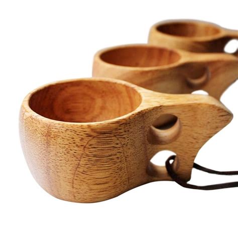 Creative Rubberwood Wooden Cup Survival Bushcraft Kuksa Kasa Curly Mug