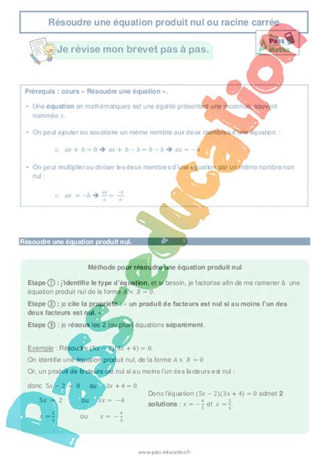 Résoudre une équation produit nul ou racine carrée 3ème Brevet des