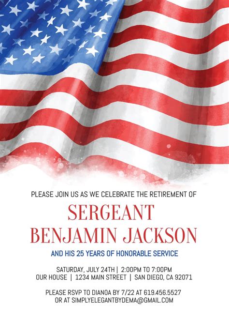 American Flag Retirement Party Invitation Template Military - Etsy