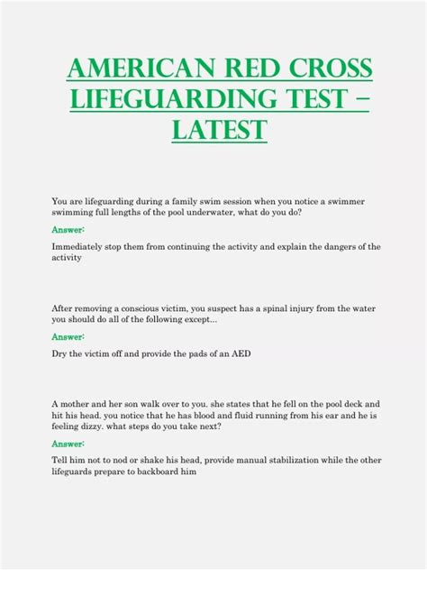 American Red Cross Lifeguarding Test Latest All Correct