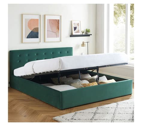 Lit Coffre X En Velours Vert Avec T Te De Lit Et Sommier Tina