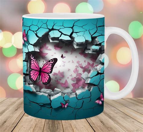 3d Butterfly Mug Wrap Template For 11oz And 15oz Mugs