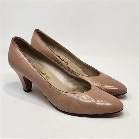 Salvatore Ferragamo Shoes Salvatore Ferragamo Nude Tan Leather Low Heel Pumps Dress Shoe