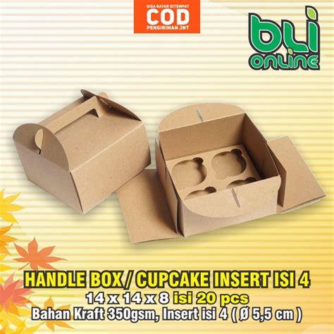 Jual Handle Box 14 X 14 X 8 Isi 20pcs Cupcake Box Dus Jinjing