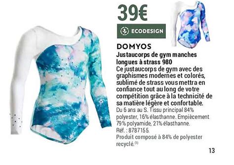 Promo Justaucorps De Gym Manches Longues à Strass 980 Domyos chez