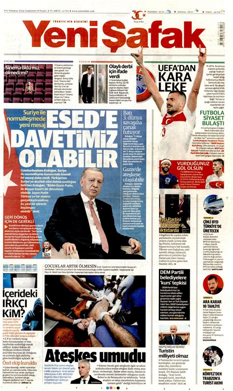 Yeni Şafak Gazetesi Yeni Şafak Manşet Oku Haberler 06 Temmuz 2024