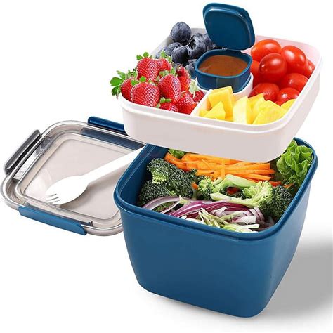 Portable Salad Lunch Container Salad Bowl 2 Compartments with Large