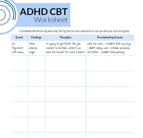 Adhd Cbt Worksheet Etsy