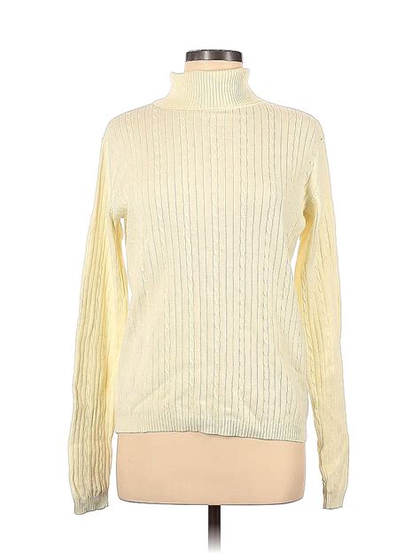 Croft Barrow 100 Cotton Color Block Solid Ivory Turtleneck Sweater