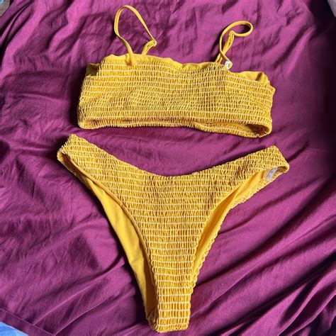 Mustard Yellow Ribbed Bikini Set Depop