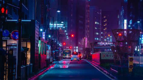 Download wallpaper 3840x2160 street, night city, neon, road, cars 4k uhd 16:9 hd background