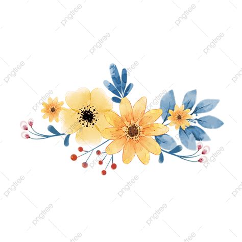 Watercolor Hand Painted Yellow Bouquet Floral Flowers Flower Leaf