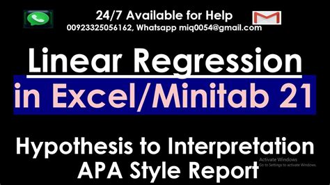 Simple Linear Regression In Minitab And Excel Hypothesis To Report In