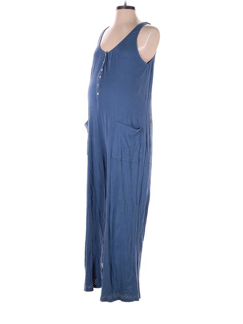 Hatch 100 Cotton Solid Blue Jumpsuit Size Sm Maternity 1 Maternity