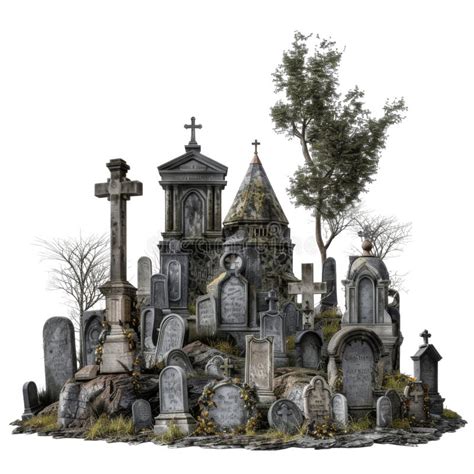 A Cluster Of Weathered Grave Monuments In A Cemetery Stock Image