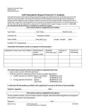 Fillable Online Hawkeyecollege Add Dependents Request Form For F