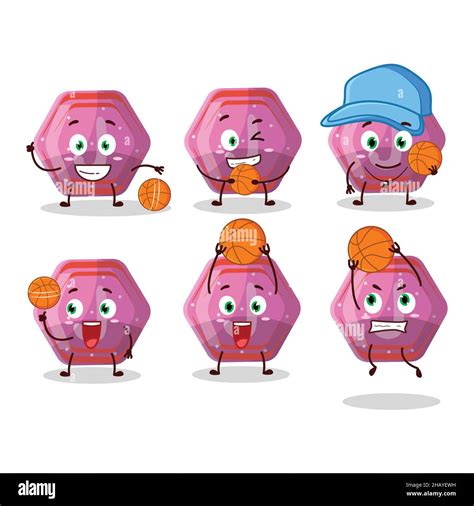 Talented Pink Gummy Candy J Cartoon Character As A Basketball Athlete