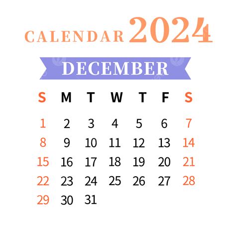 December 2024 Calendar Simple 2024 December Calendar Png And Vector