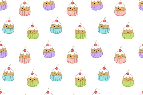 Premium Vector Kawaii Cupcakes On Seamless Pattern Squishmallow Cake