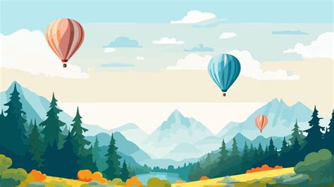 Colorful Hot Air Balloons Flying Over Lush Forest Landscape Premium AI Generated Vector