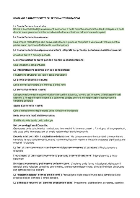 Risposte Corrette TEST DI Autovalutazione FINE Lezioni DOMANDE E