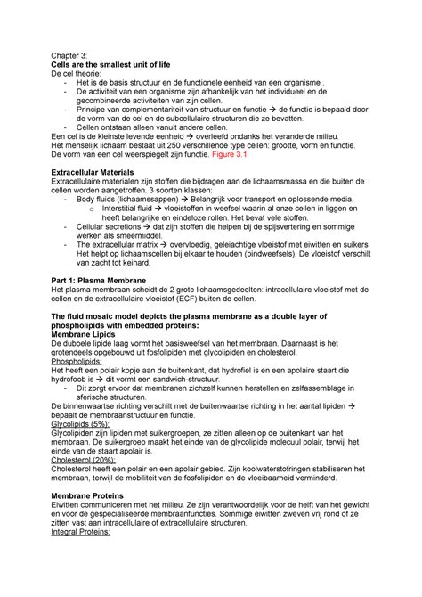 Samenvatting Cell Weefsel Chapter 3 Cells Are The Smallest Unit Of