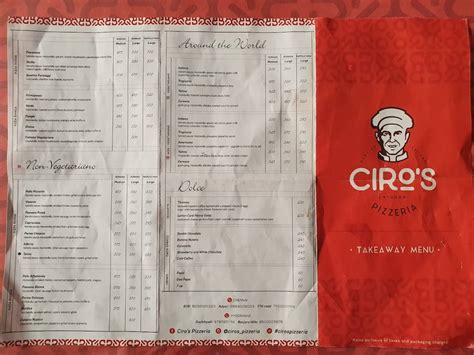 Menu At Ciros Pizzeria And The Brew Room Bread Boutique Chennai